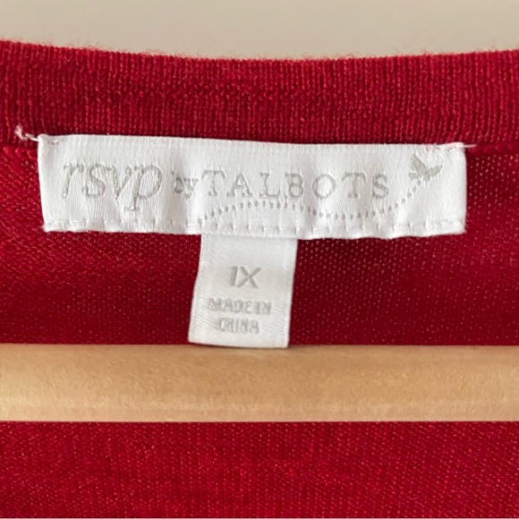 NWOT Talbots Red Bell Sleeve Merino Wool Sweater with Bow Accents Size 1X - Picture 3 of 12